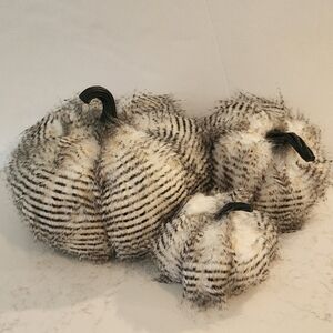Faux Fur Striped Pumpkins Set - Black and White